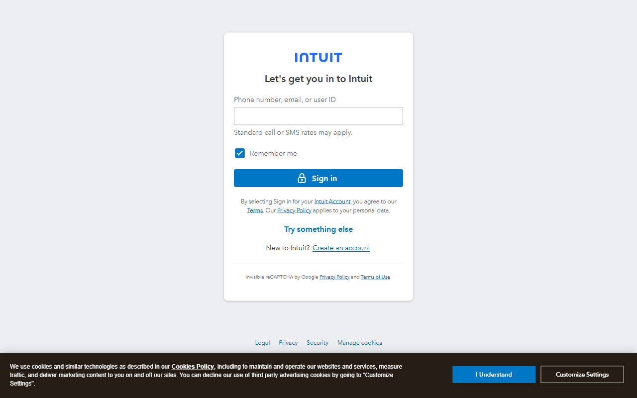 Intuit QuickBooks login page