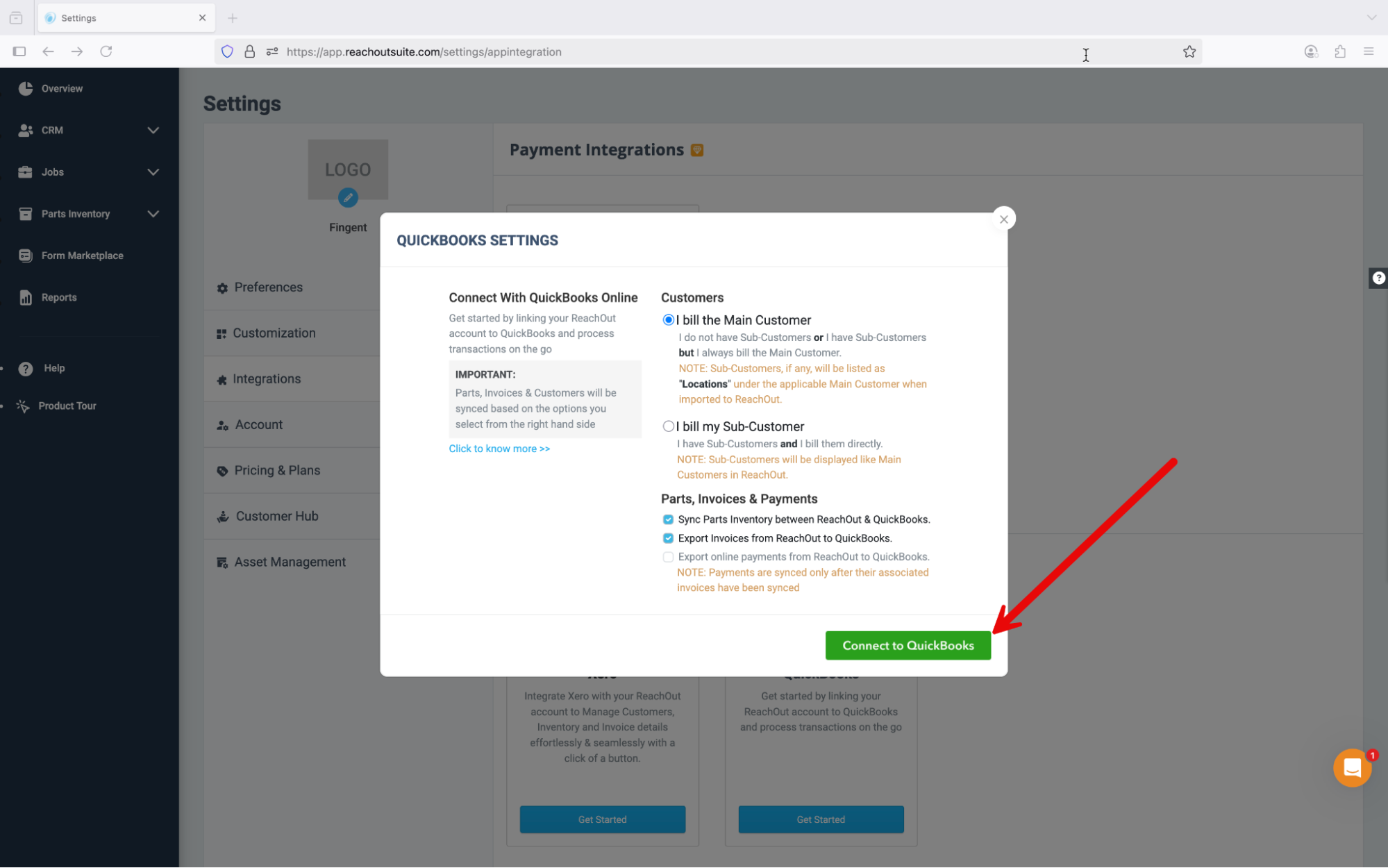 Intuit company selection and authorization screen